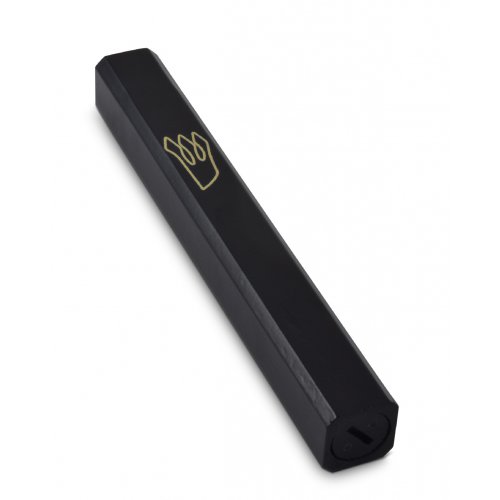 Black Colored Wood Mezuzah Case with Gold Shin Outline