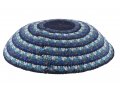 Black DMC Knitted Kippah with Blue and Gray Concentric Circles