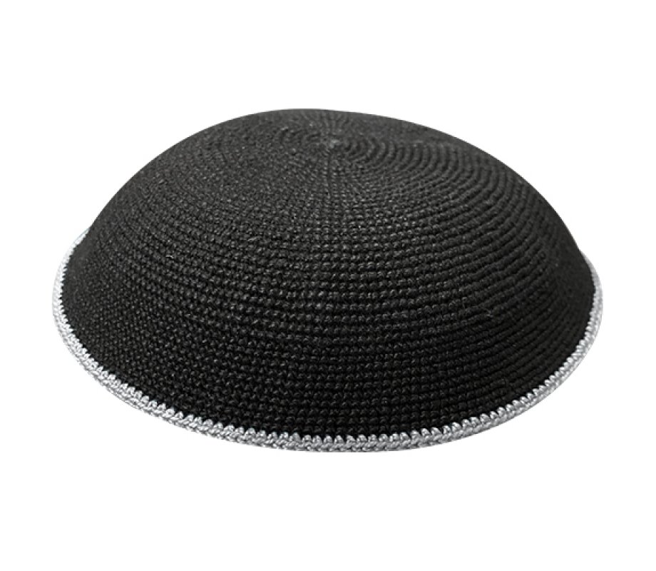 Black DMC Knitted Kippah with Gray Border