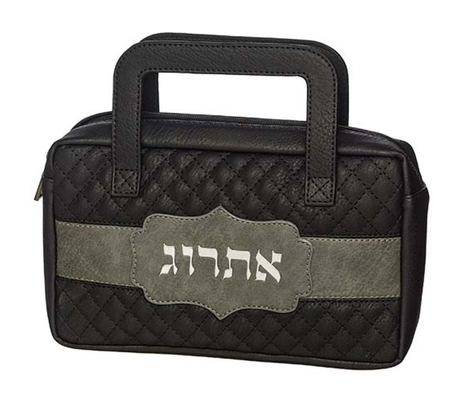 Black Faux Leather Padded Etrog Holder Bag - Briefcase Style