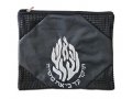 Black Faux Leather Tallit and Tefillin Bag Set - Embroidered Breslev Flames