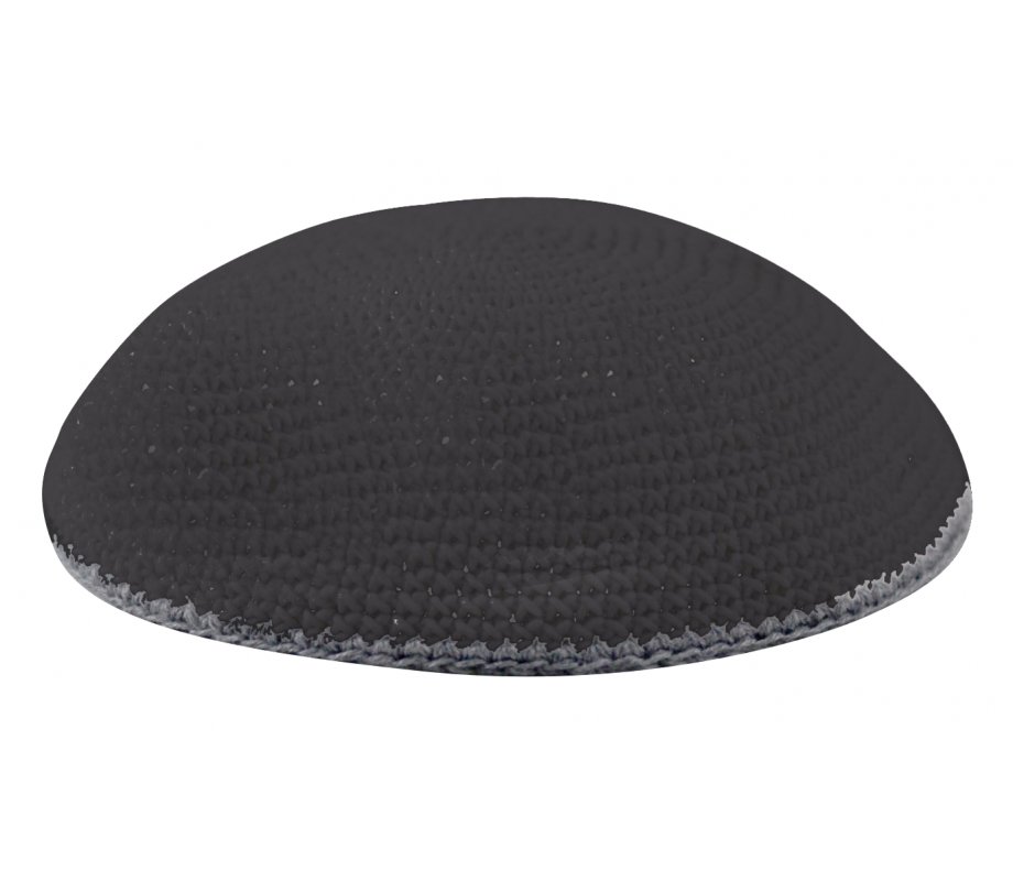 Black Knitted Kippah with Gray Border