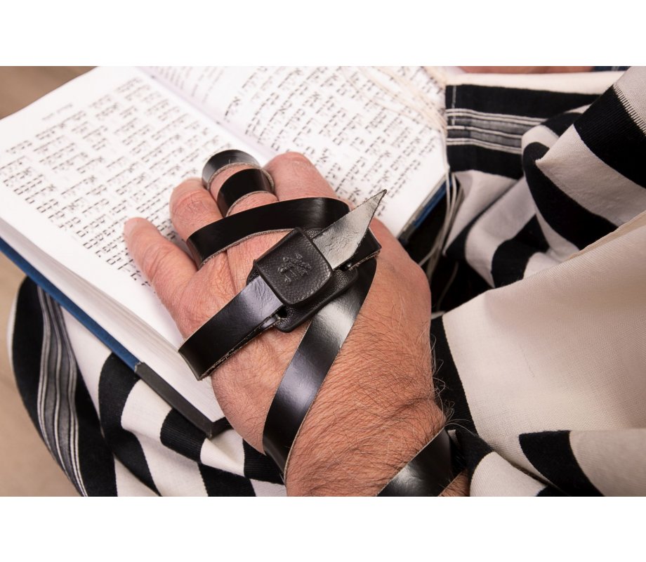 Black Leather Magnetic Tefillin Hand Strap Holder