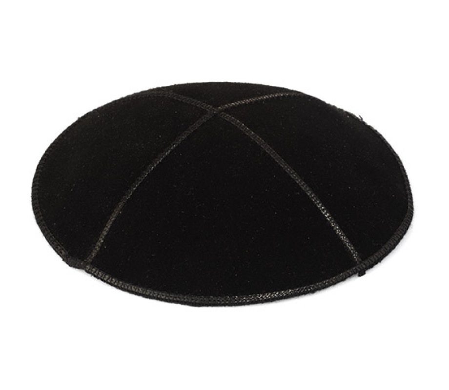 Black Suede Kippah with Black Trimming