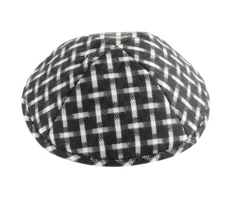 Black and White Cotton Fabric Kippah - Woven Design