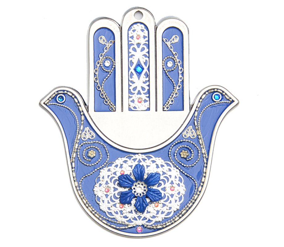 Blue Dove Wall Hamsa by Ester Shahaf