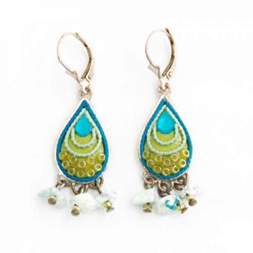 Blue Green Oriental Earrings by Ester Shahaf