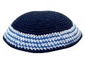 Blue Knitted Kippah with White and Light Blue Border Stripes