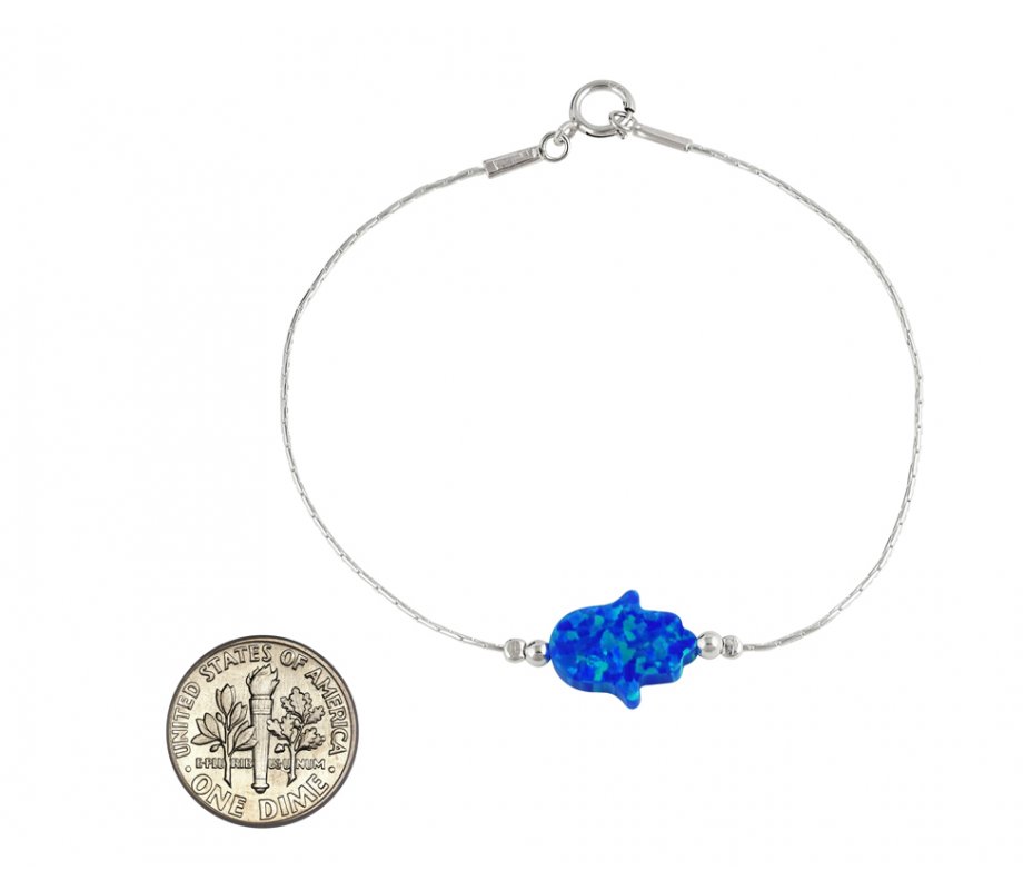 Blue Opal Hamsa Silver Bracelet