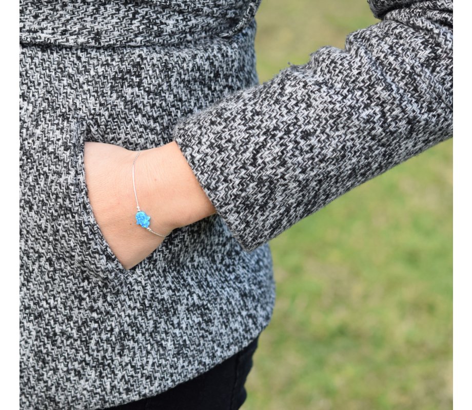 Blue Opal Hamsa Silver Bracelet