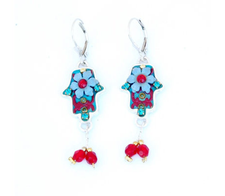 Blue-Red Hamsa Earrings by Ester Shahaf