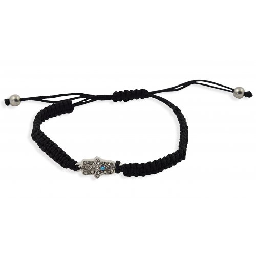 Braided Cord Adjustable Kabbalah Bracelet with Hamsa - Black