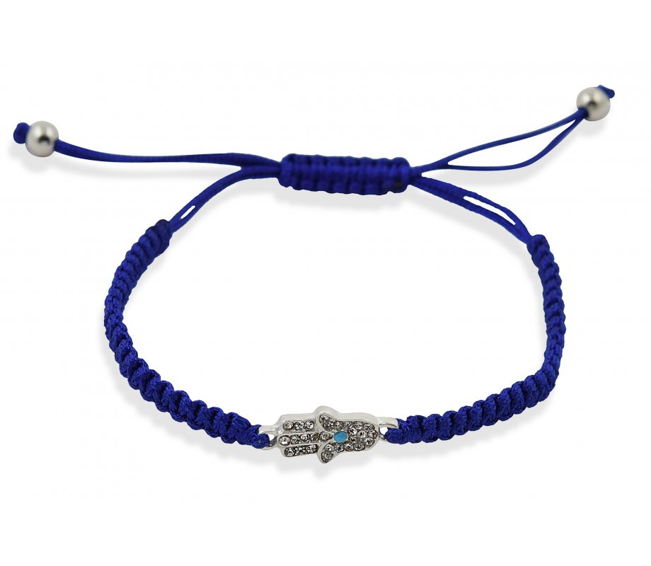 Braided Cord Adjustable Kabbalah Bracelet with Hamsa - Blue