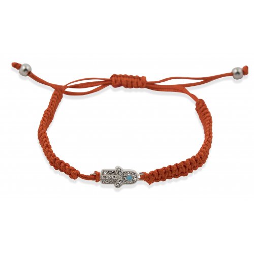 Braided Cord Adjustable Kabbalah Bracelet with Hamsa - Red