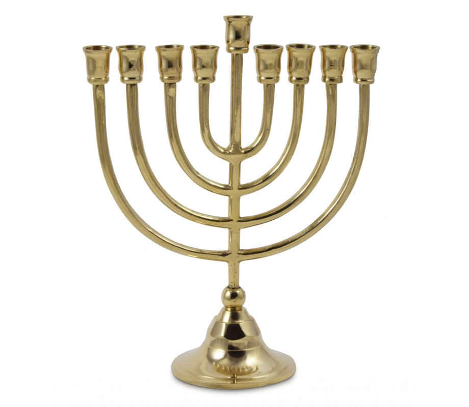 Brass Chanukah Menorah Classic Design, for Candles - 10 Inches