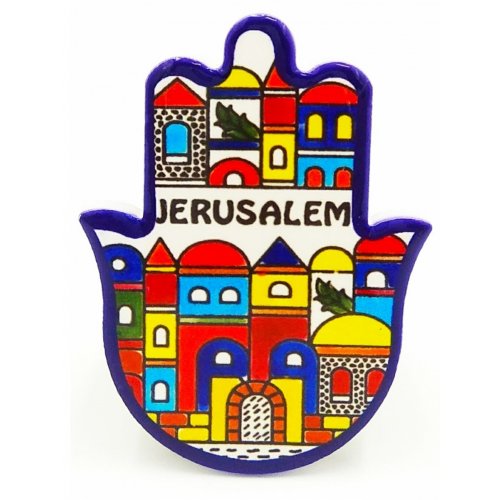 Ceramic Hamsa Magnet - Colorful Jerusalem Images