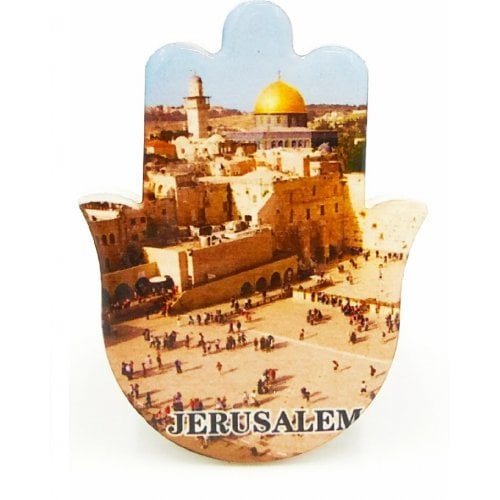 Ceramic Hamsa Magnet - Jerusalem of Gold with the Dome of the Rock