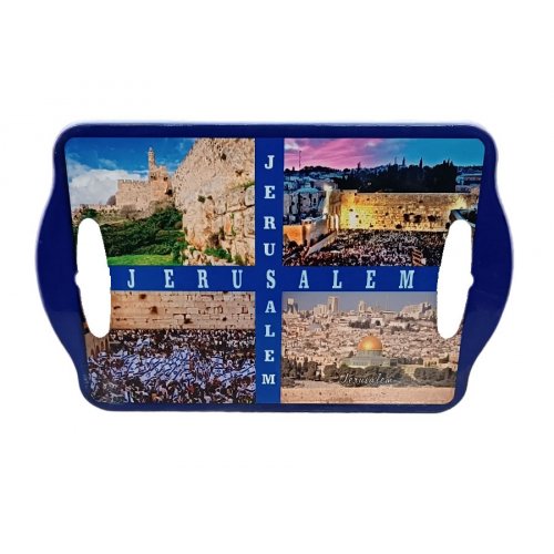Ceramic Serving Tray with Four Colorful Famous Landmarks in Jerusalem