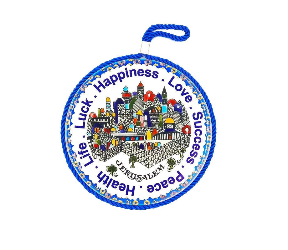 Ceramic Wall Plaque Armenian Jerusalem Images, English Blessing Words – 3 Sizes