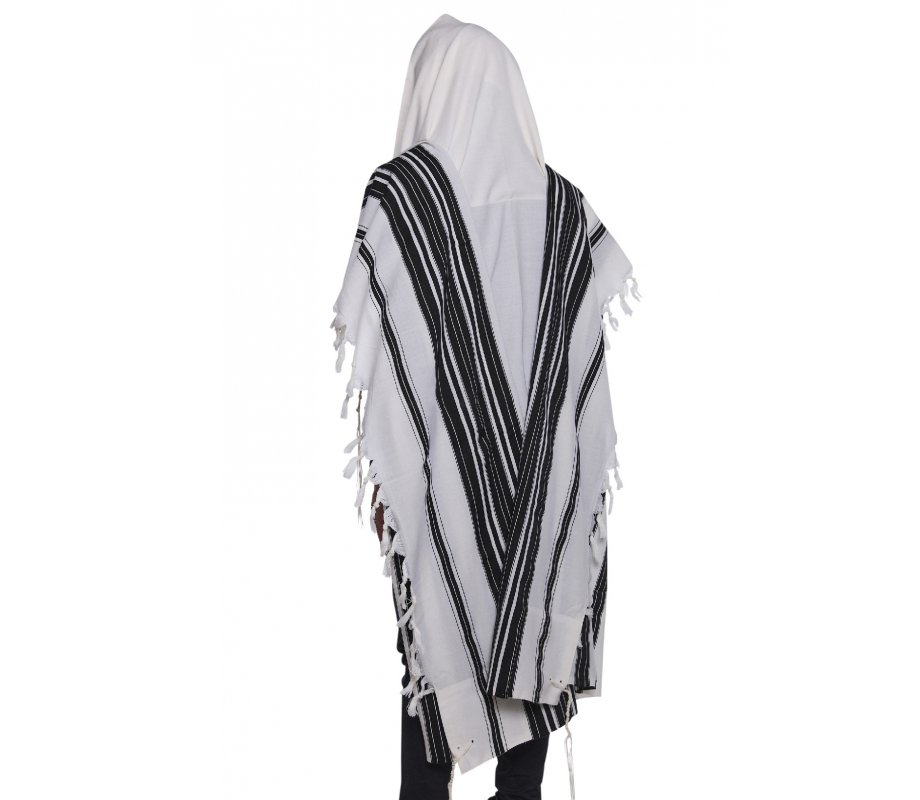 Chabad Traditional Wool Tallit Non Slip Prayer Shawl with Thin Handmade Tzitzit