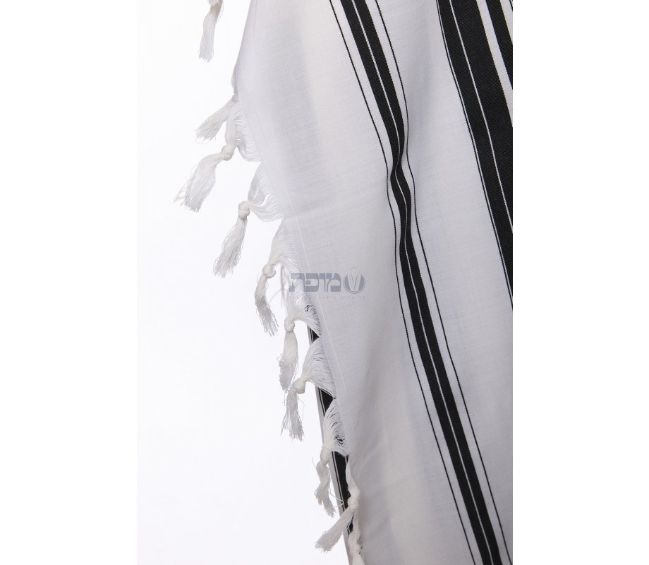 Chabad Traditional Wool Tallit Non Slip Prayer Shawl with Thin Handmade Tzitzit