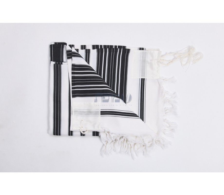 Chabad Traditional Wool Tallit Non Slip Prayer Shawl with Thin Handmade Tzitzit