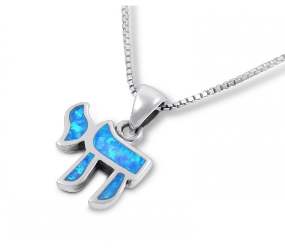 Chai Necklace Hebrew Letter Opal Stone Sterling Silver Necklace Pendant