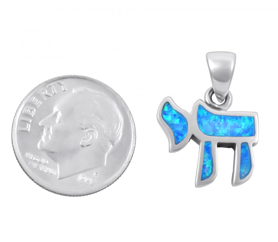Chai Necklace Hebrew Letter Opal Stone Sterling Silver Necklace Pendant