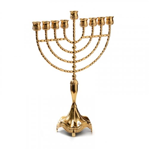 Chanukah Menorah, Beaded Branches, Gold  18.5 Inches Height
