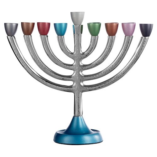 Chanukah Menorah Classic Curved Design, Colorful Cups - 10.2