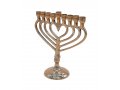 Chanukah Menorah, Gold Metal with a Heart Shape - 7.4 Inches Height
