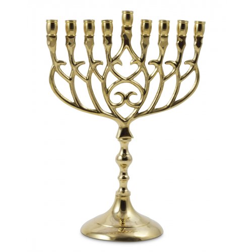 Chanukah Menorah in Brass with Swirling Design, for Candles - 9 Inches