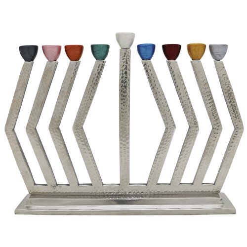 Chanukah Menorah with Colorful cups  Hammered Aluminum