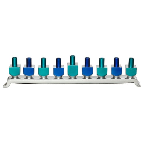 Chanukah Menorah with Dreidel Design Candle Holders - Shades of Blue