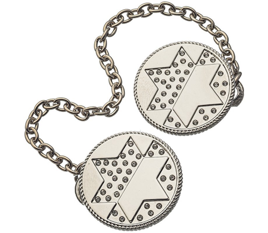 Circular Tallit Prayer Shawl Clips, Nickel Plated - Decorative Star of David