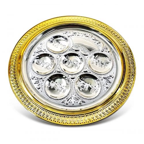 Circular Two-Tone Decorative Seder Plate  Silver Plate and Gold Frame