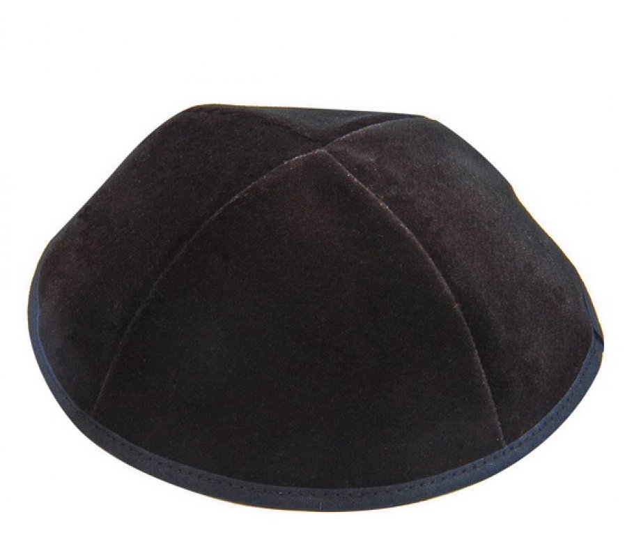 Classic Black Velvet Kippah - 4 Panel with Border Trim