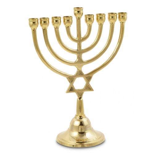 Classic Chanukah Menorah with Star of David, Brass - For Candles ...