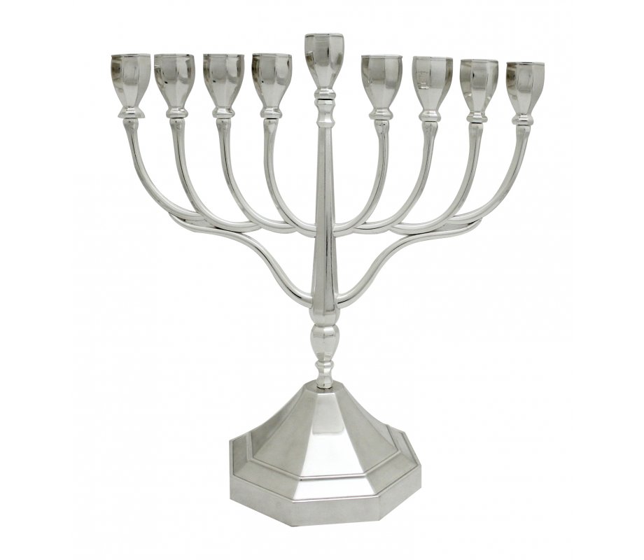 Classic Nickel Plated Chanukah Menorah - Height 10.2 Inches