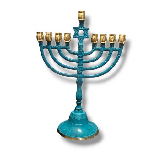 Classic Patina Chanukah Menorah with Decorative Star of David - 8 Inches Height