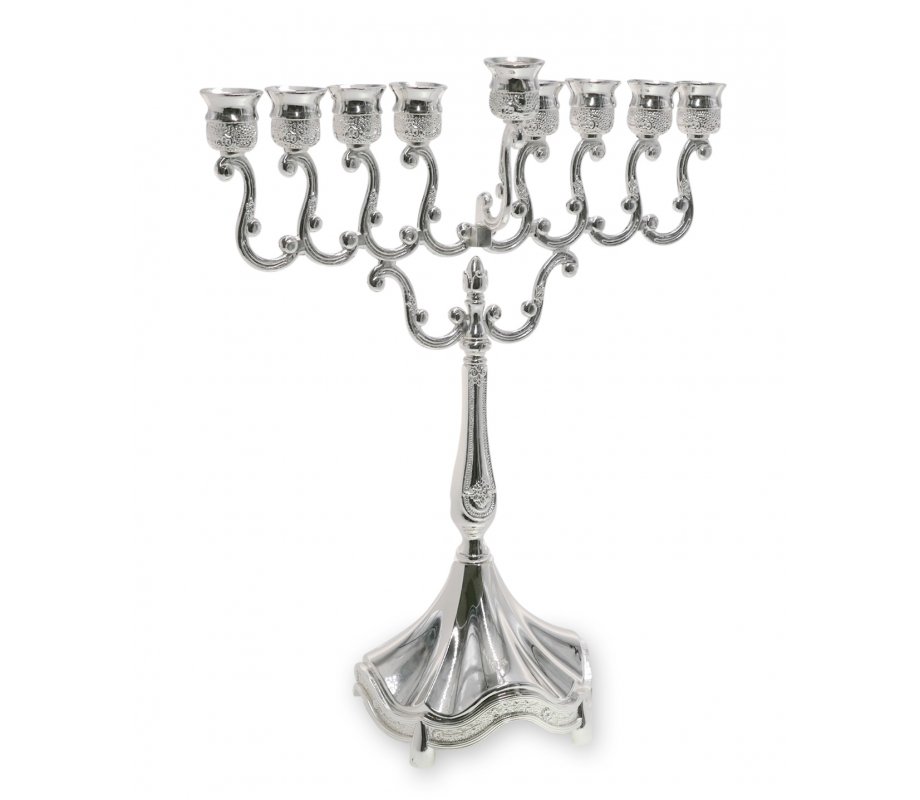 Classic Silver Plated Curved Menorah Hanukiah - Height 10.2 Inches