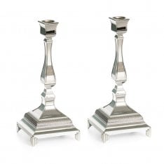 Classic Silver Plated Square Design Shabbat Candlesticks - 9.8