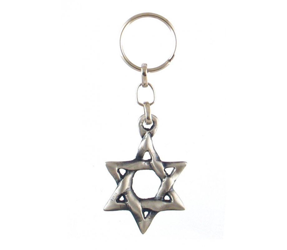 Classic Silver Star of David Keychain - Pewter