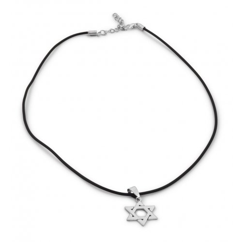 Classic Star of David Necklace on Black Rubber Cord