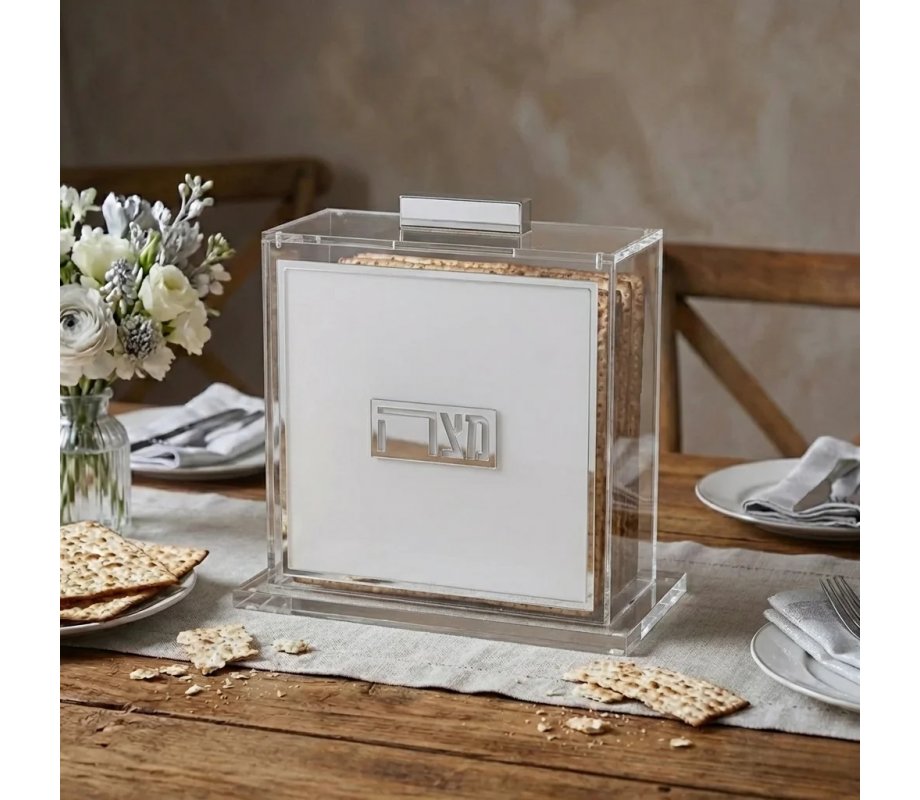 Clear Acrylic Passover Matzah Holder - With Classic Silver Design