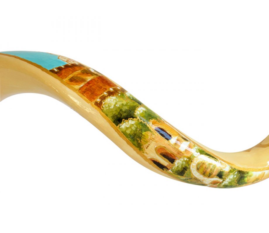 Collectors Hand Painted Yemenite Shofar - Jerusalem