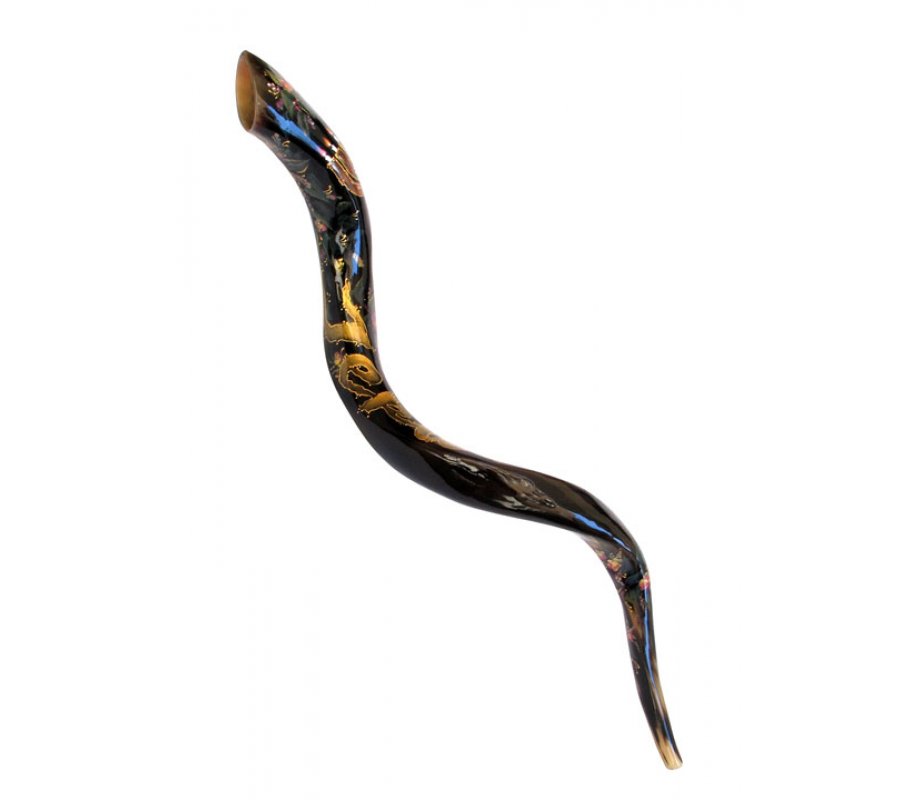 Collectors Hand Painted Yemenite Shofar - Menorah