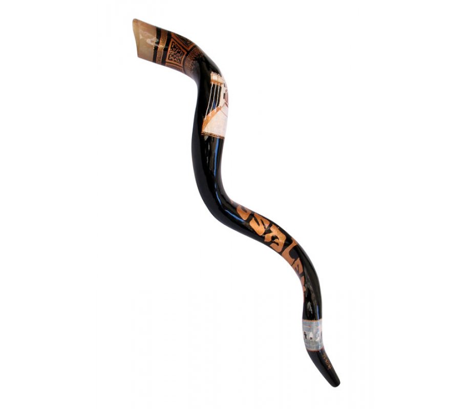 Collectors Hand Painted Yemenite Shofar - Temple in Jerusalem