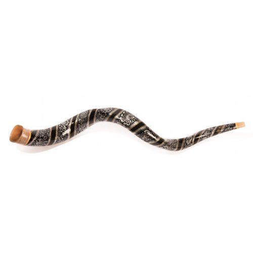 Collectors Item  Hand Painted Yemenite Shofar with Ornate Striped Design
