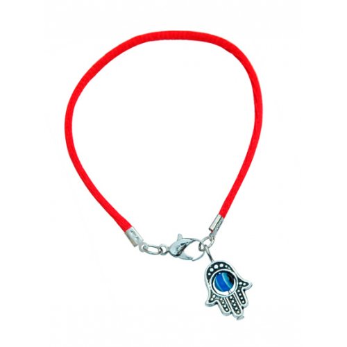 Colored Cord Kabbalah Bracelet - Hamsa Charm with Revolving Eye